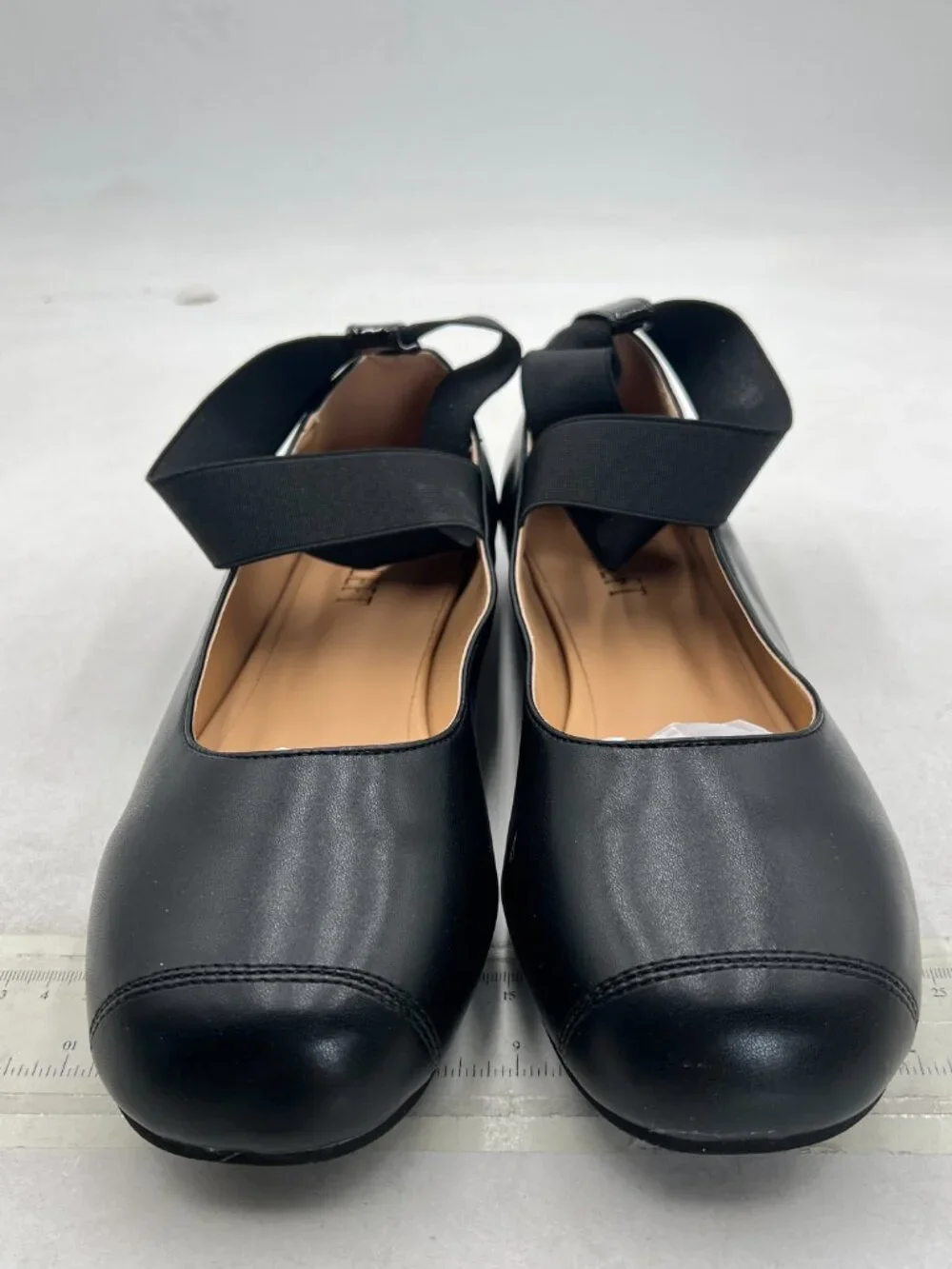 miss left Black Stretchy Crisscross Strap Ballerina Flats Closed Toe Shoe